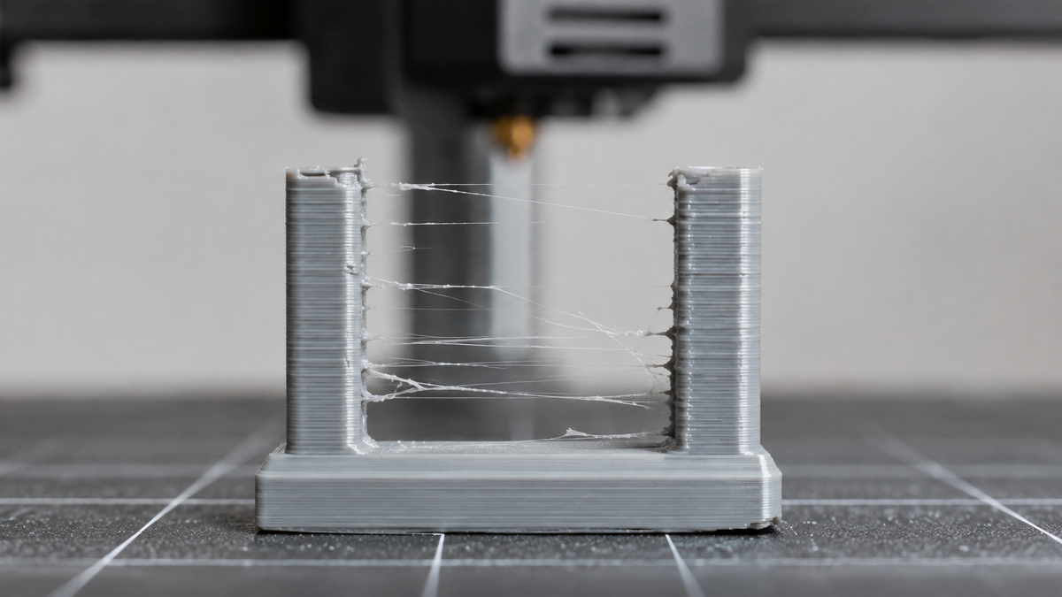 3D print showing stringing between two towers